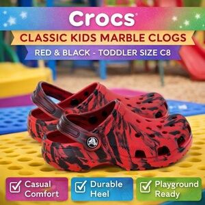 Crocs Classic Kids Marble Clogs Red Black Toddler Size C8